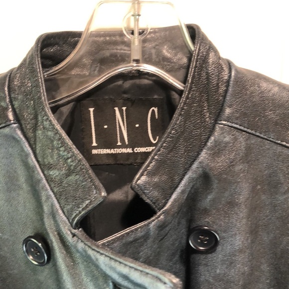 INC international Concepts black leather military style double breast jacket M - Picture 3 of 8